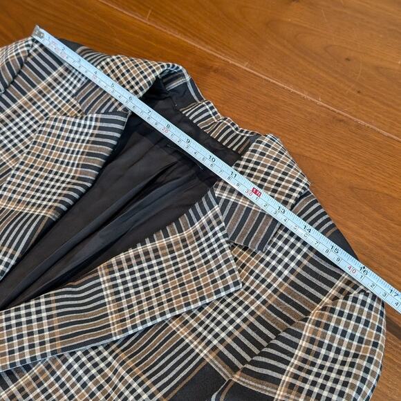 Theory Becket Brown Wool Blend Belted Plaid Checked Blazer, size 8 - Picture 7 of 11
